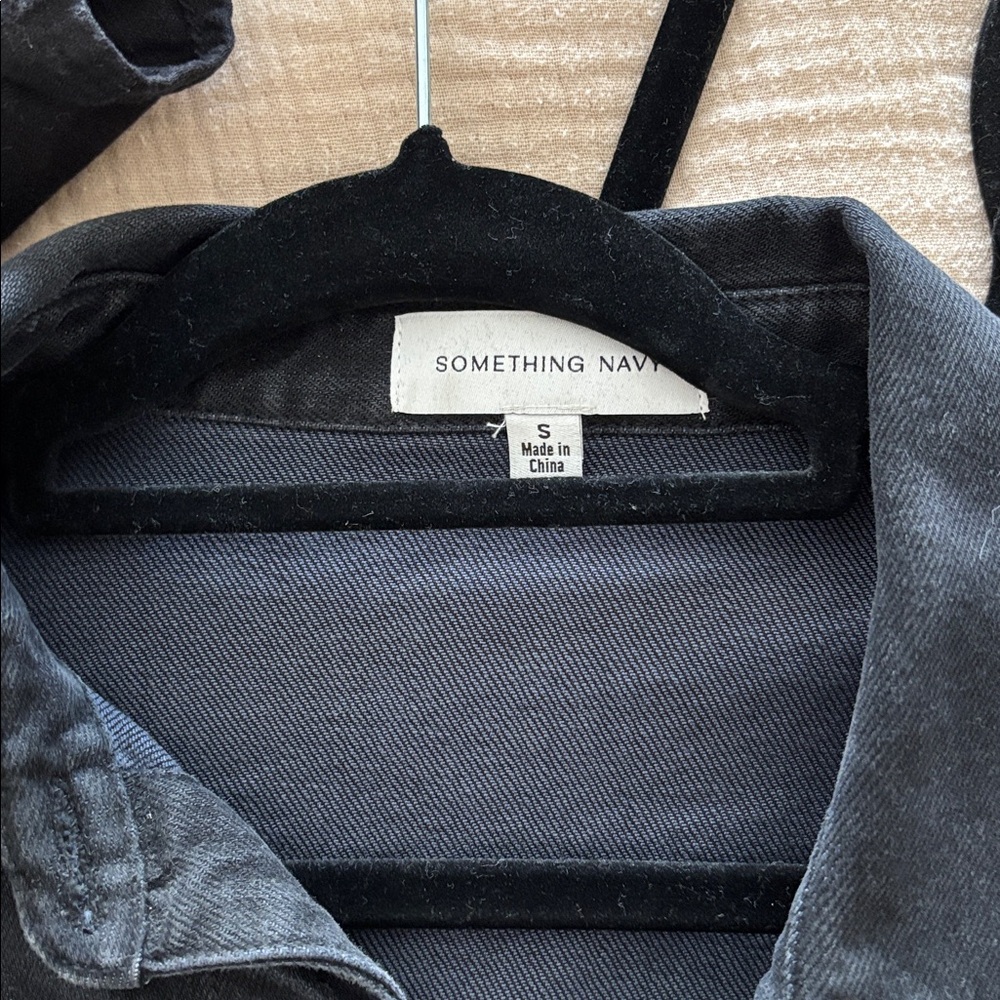 Something Navy Dark Denim Jacket With Shoulder De… - image 3
